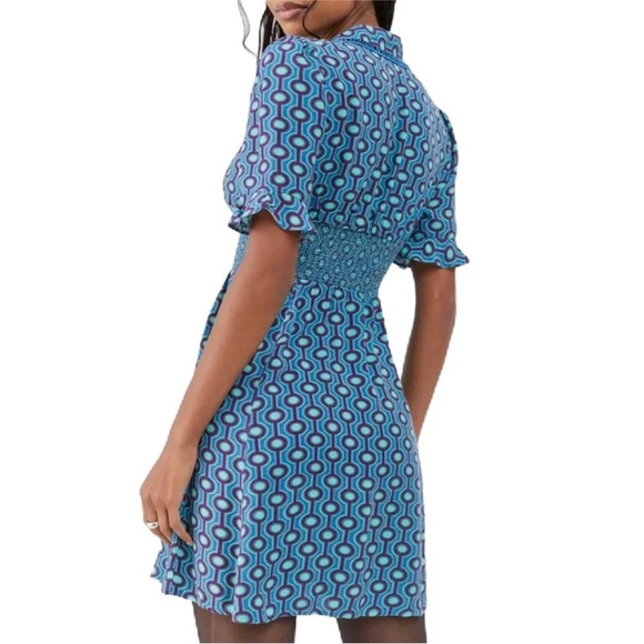Urban Outfitters Graziana Mini Dress in Blue Motif - NEW - Size Large - Picture 3 of 10